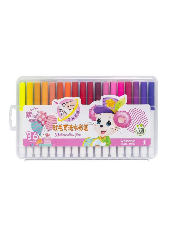 Фломастер - кисточка "Water color pen" 36 цветов 228-36 в пластиковом боксе Розовый Bambi (301086571)