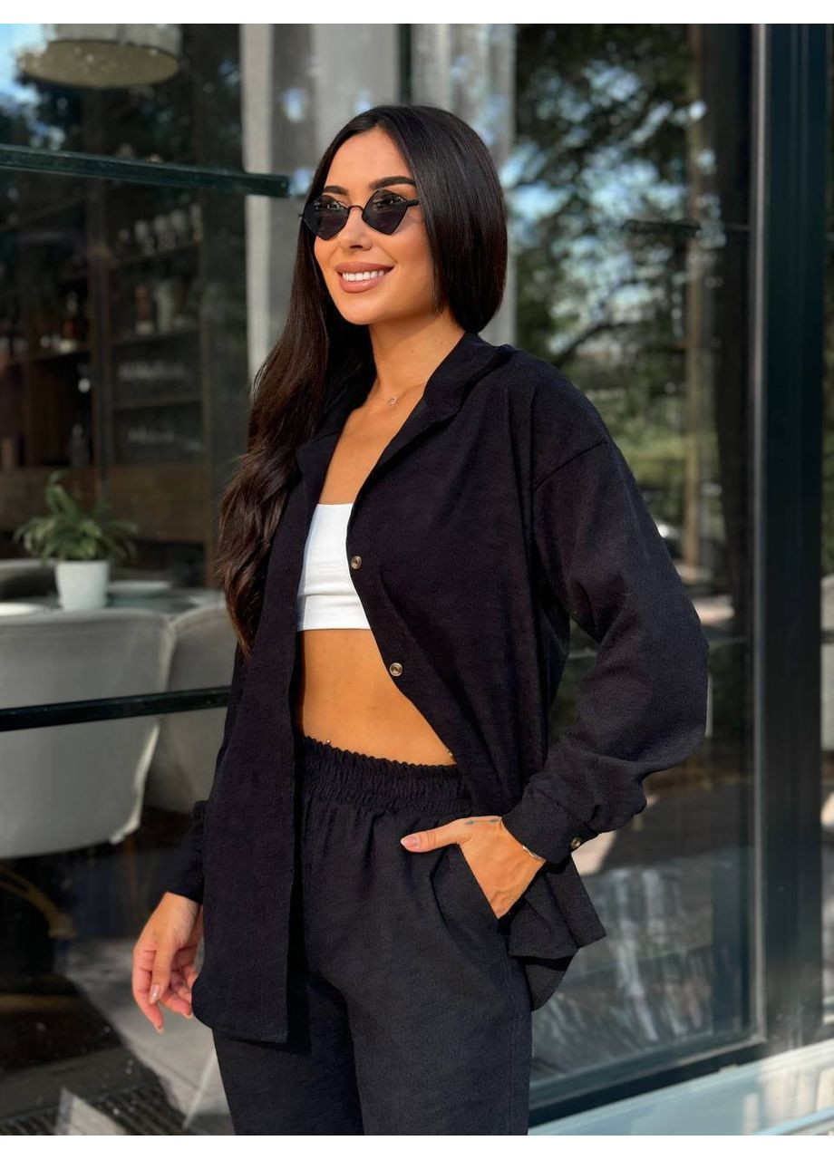 Вельветовый костюм на пуговицах черного цвета 34380 No Brand (356952138)