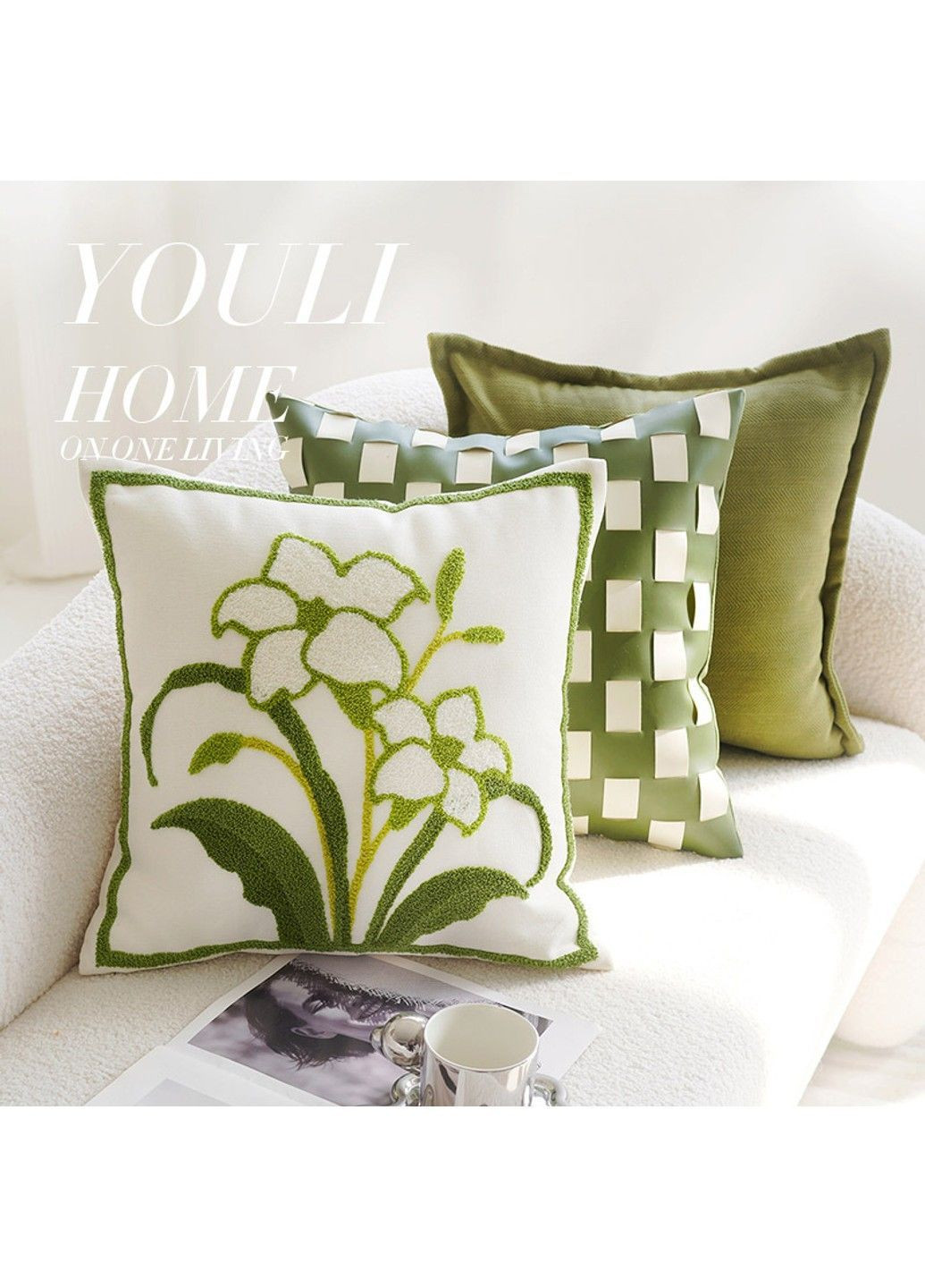 Декоративні наволочки 45×45 см — набір із 3 наволочок з рослинним та геометричним візерунком No Brand (372464237)