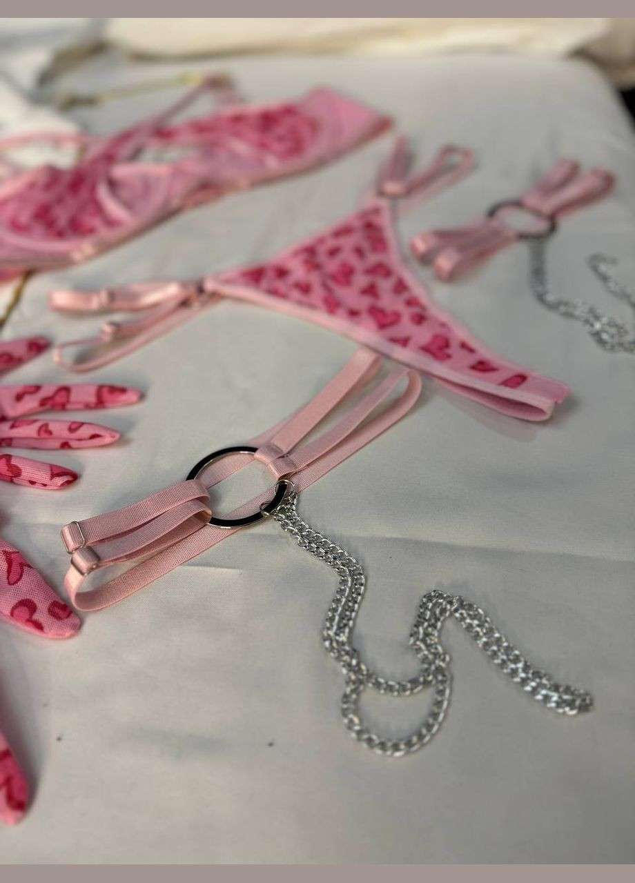 Рожевий демісезонний спокусливий комплект жіночої білизни No Brand