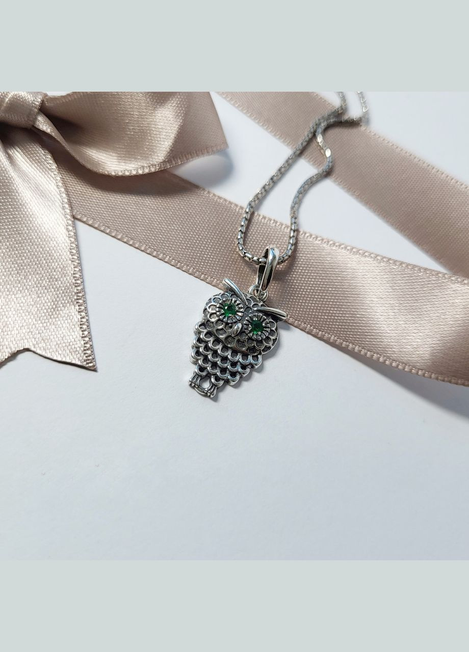 Серебряная подвеска подвес Филин с Зелеными глазками черненное серебро 925 пробы 89056з 1.62г No Brand (306741403)