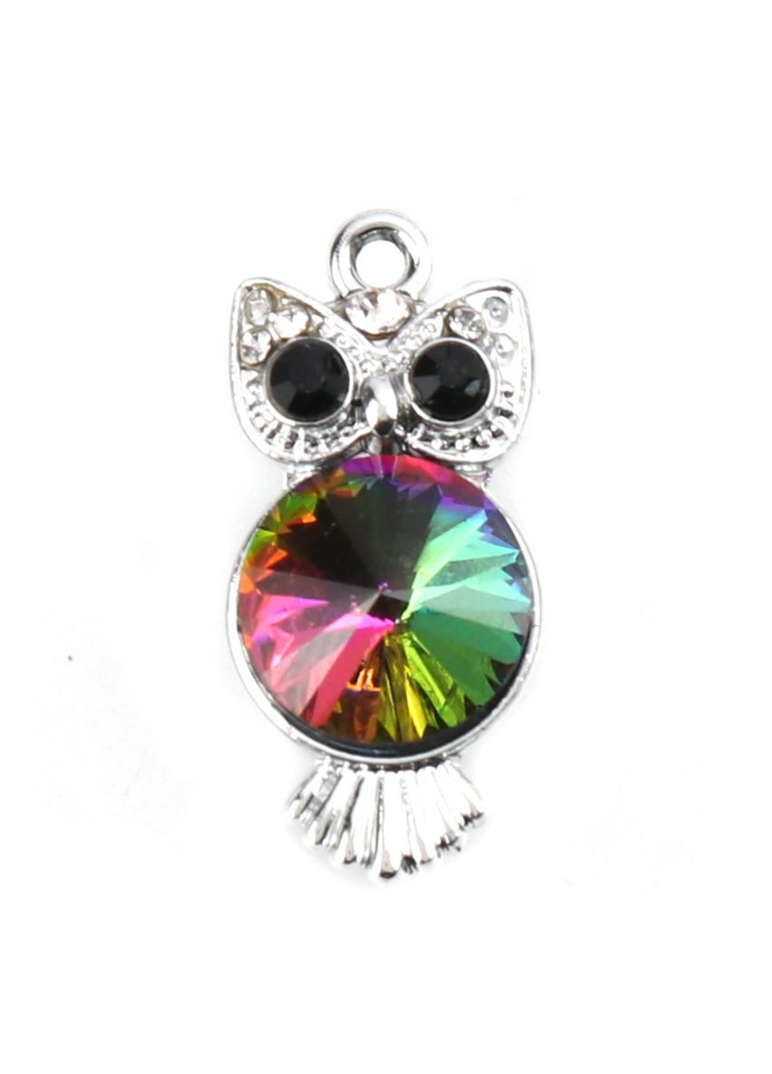 Підвіска Кулон сова Сріблястий різнокольровий страз 26 мм x 12 мм Finding (338434399)
