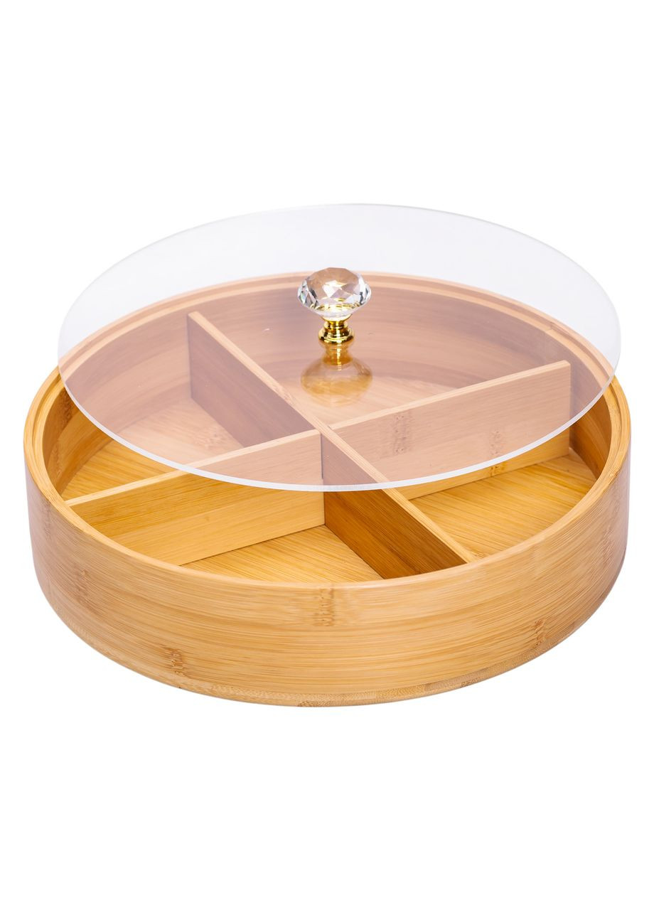 М'яна дерев'яна на 4 секції з кришкою для закусок кругла для сервірування їжі закусочна ProDobro (364189929)