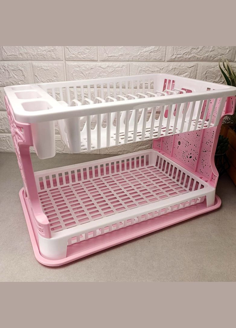 Рожева пластикова двоярусна сушарка для тарілок, Efe Plastics (307288744)