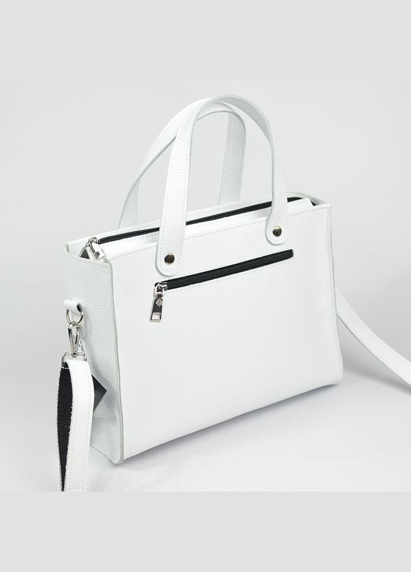 Белая кожаная женская деловая сумка с ручками и длинным съемным ремешком Serebro (285895818)