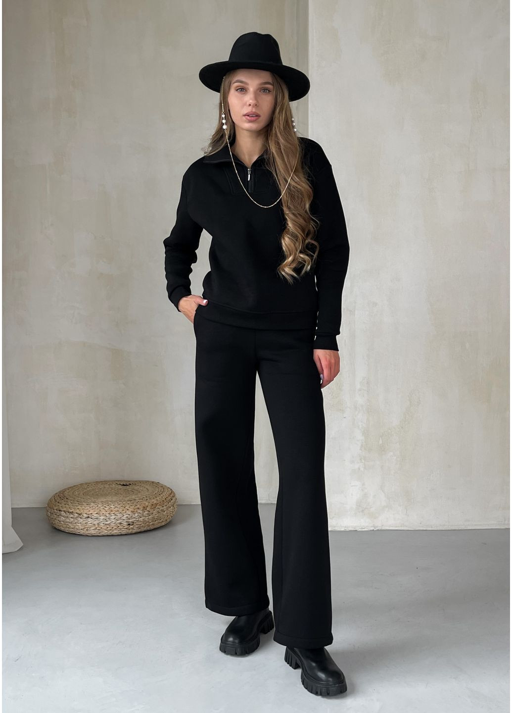 Зимовий жіночий костюм на флісі з широкими штанами та кофтою на блискавці (солоха в подарунок) Merlini Клермон (366074283)