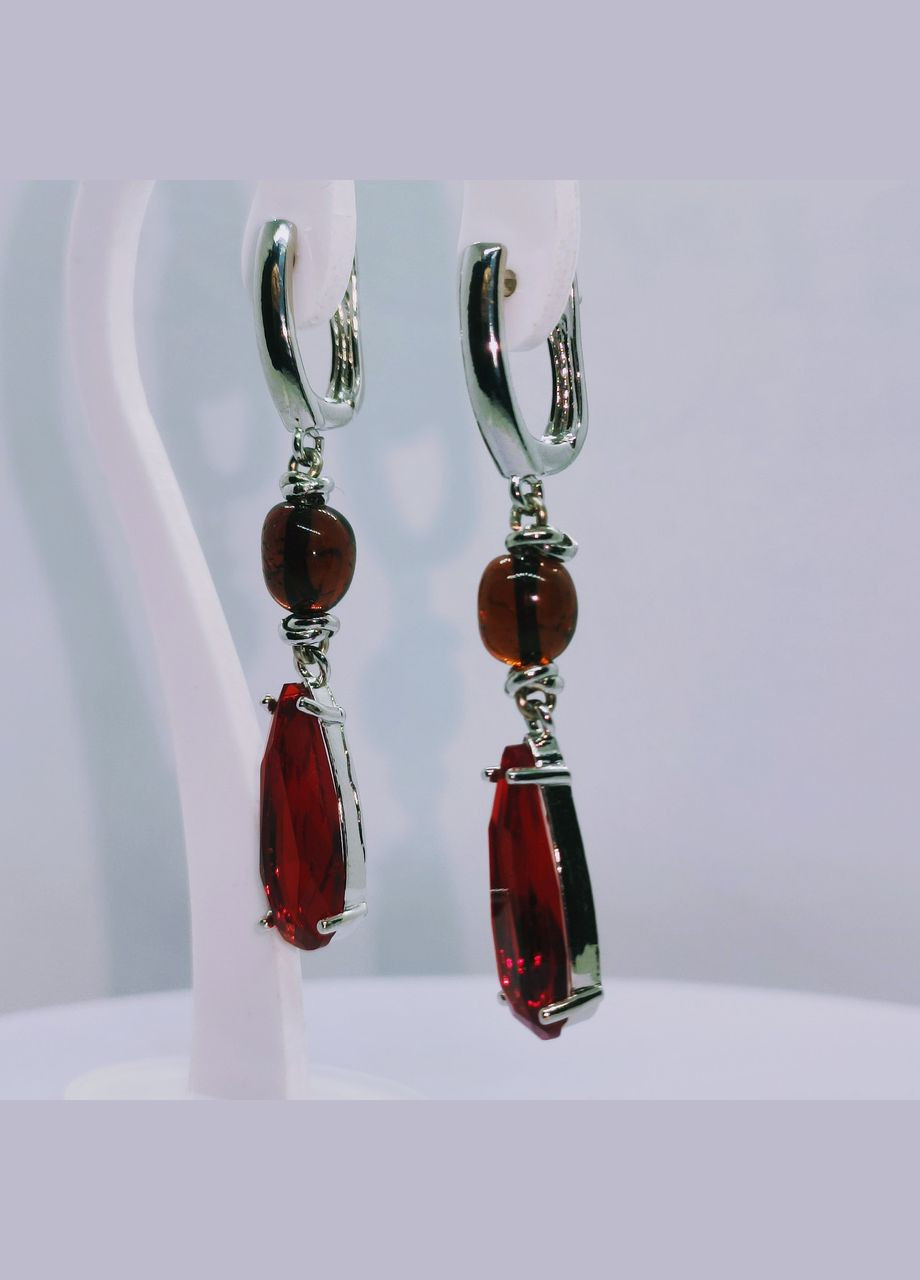 Сережки 3173 з натурального бурштину відтінок бордовий MINOV (316470509)