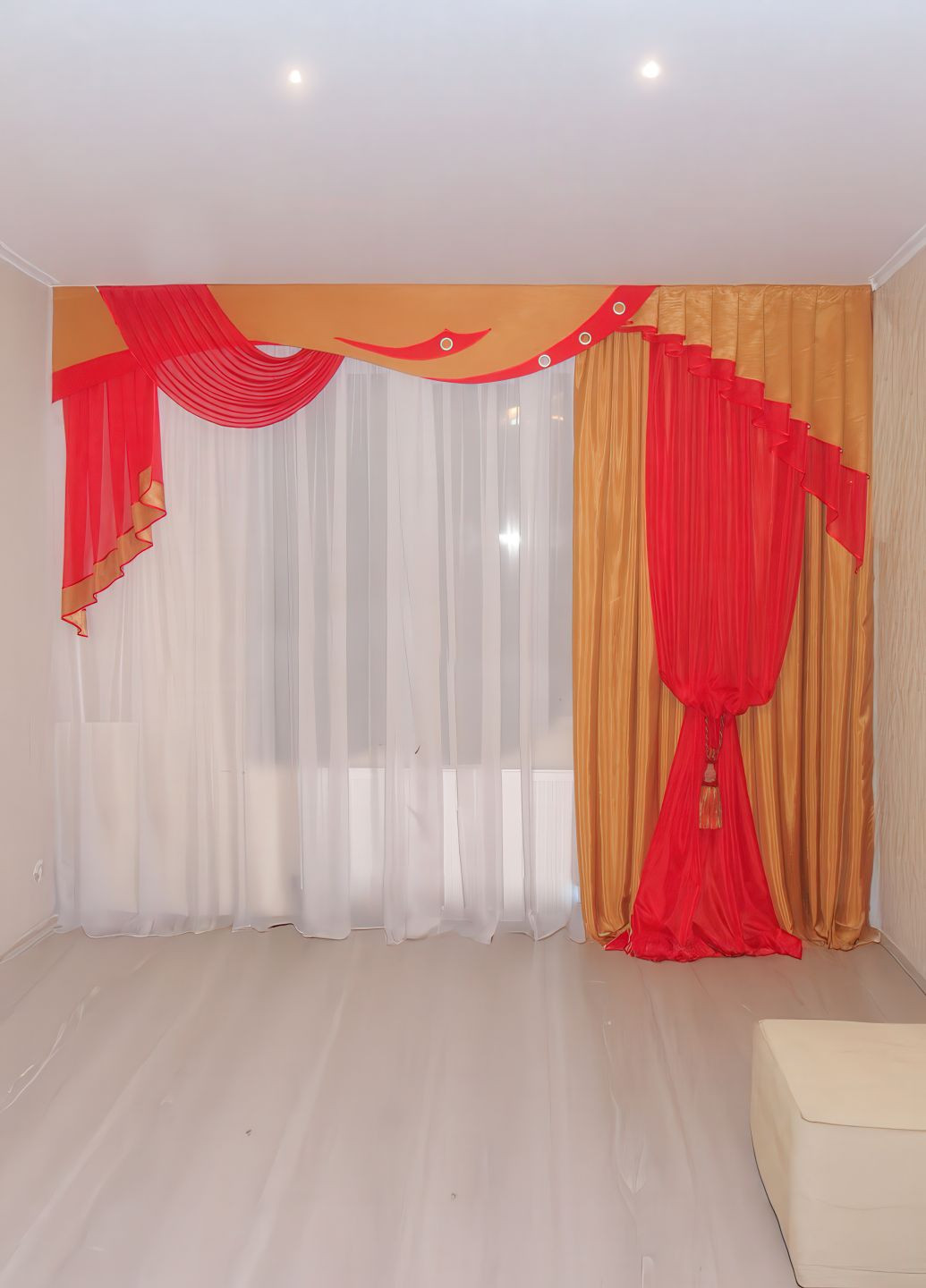 Жорсткий ламбрекен зі шторами Люкс карниз 300см червоний з пісочним (1_2ж) Firanka Style (335870502)