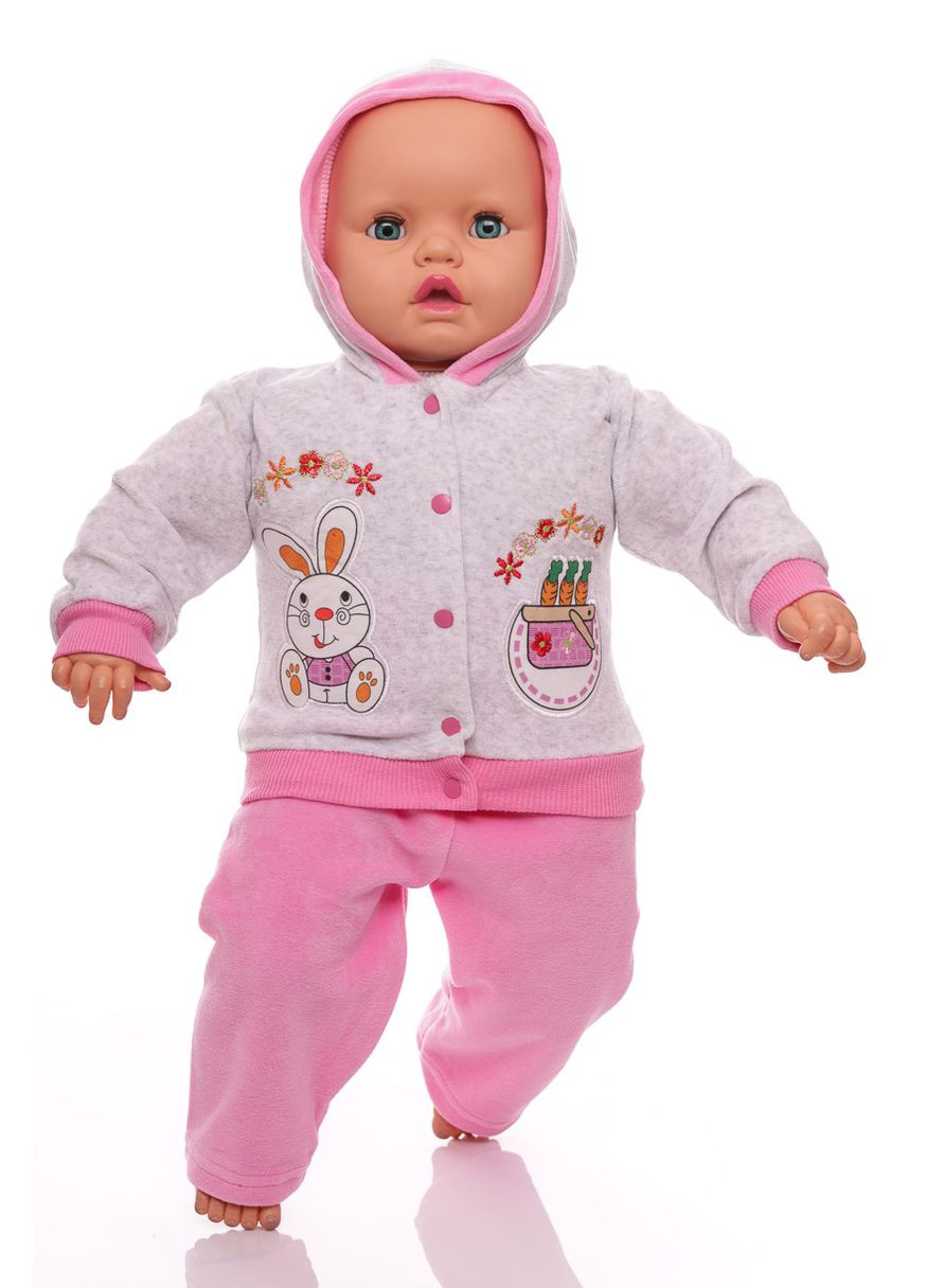 Рожевий зимній костюм з довгим рукавом для дівчинки велюровий зайчик рожевий 74 см (26750) BABYKROHA