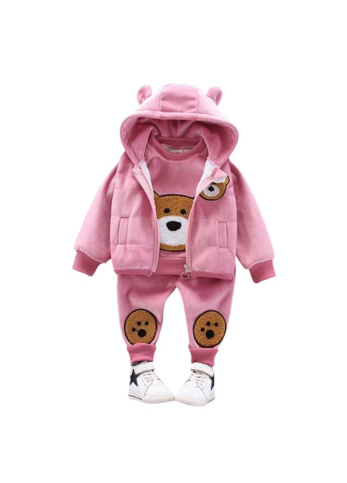 Рожевий демісезонний костюм трійка ведмедик 4666 No Brand