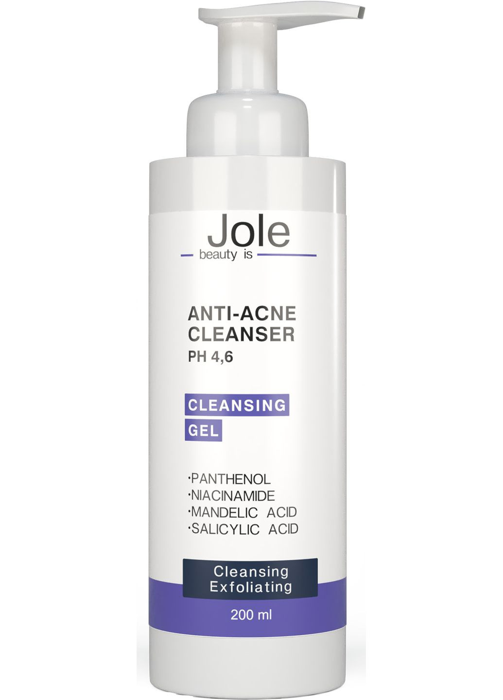 Jole ГЕЛЬ ДЛЯ ВМИВАННЯ З САЛІЦИЛОВОЮ ТА МИГДАЛЕВОЮ КИСЛОТАМИ AntiAcne Cleanser 200ml — Крем, Україна (316307016)
