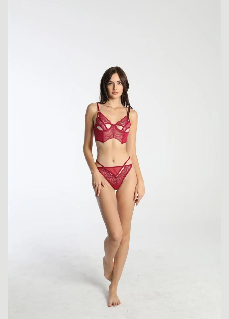 Бордовый демисезонный женский ажурный комплект нижнего белья LL