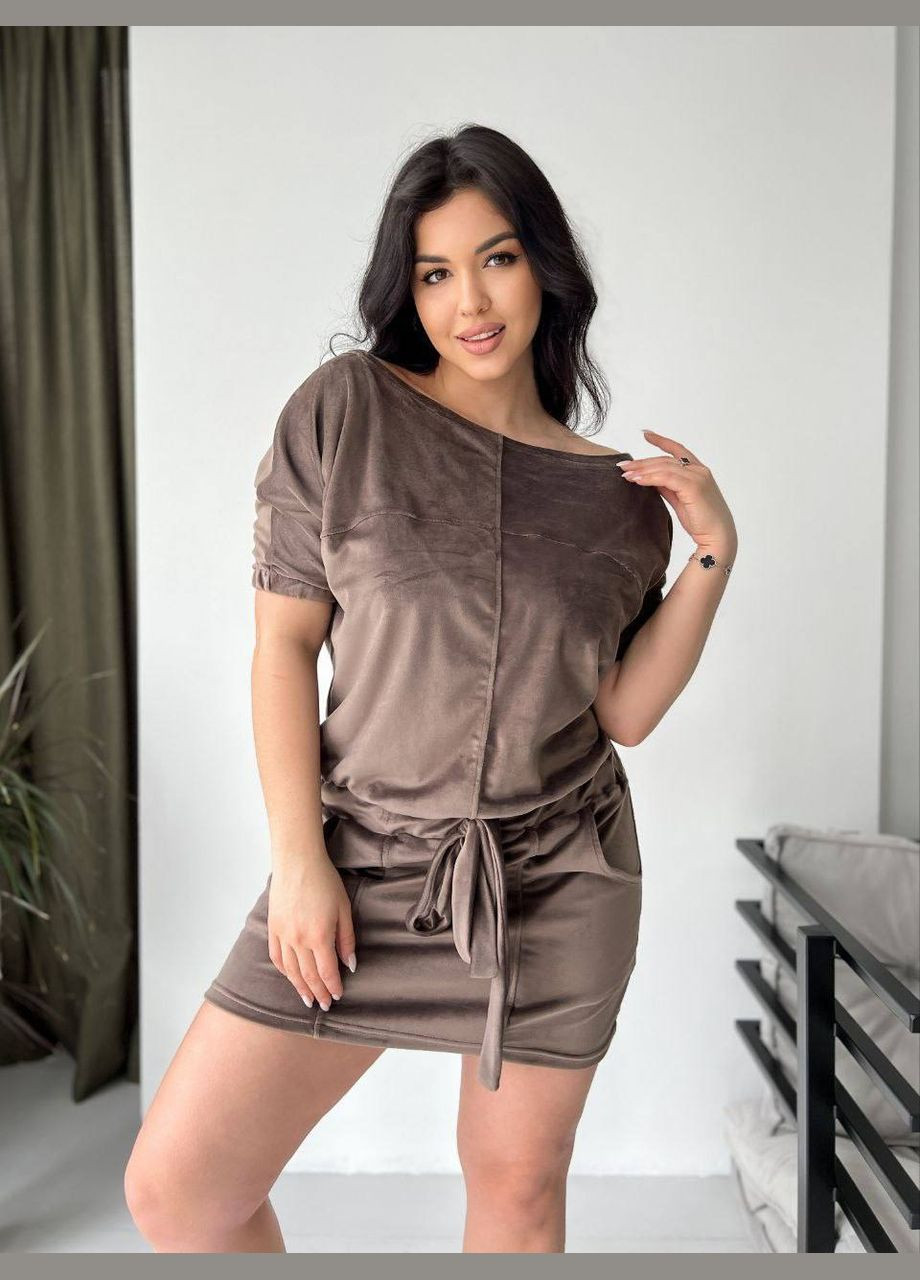 Коричневое спортивное, повседневный, кэжуал, вечернее женское платье на одно плечо No Brand