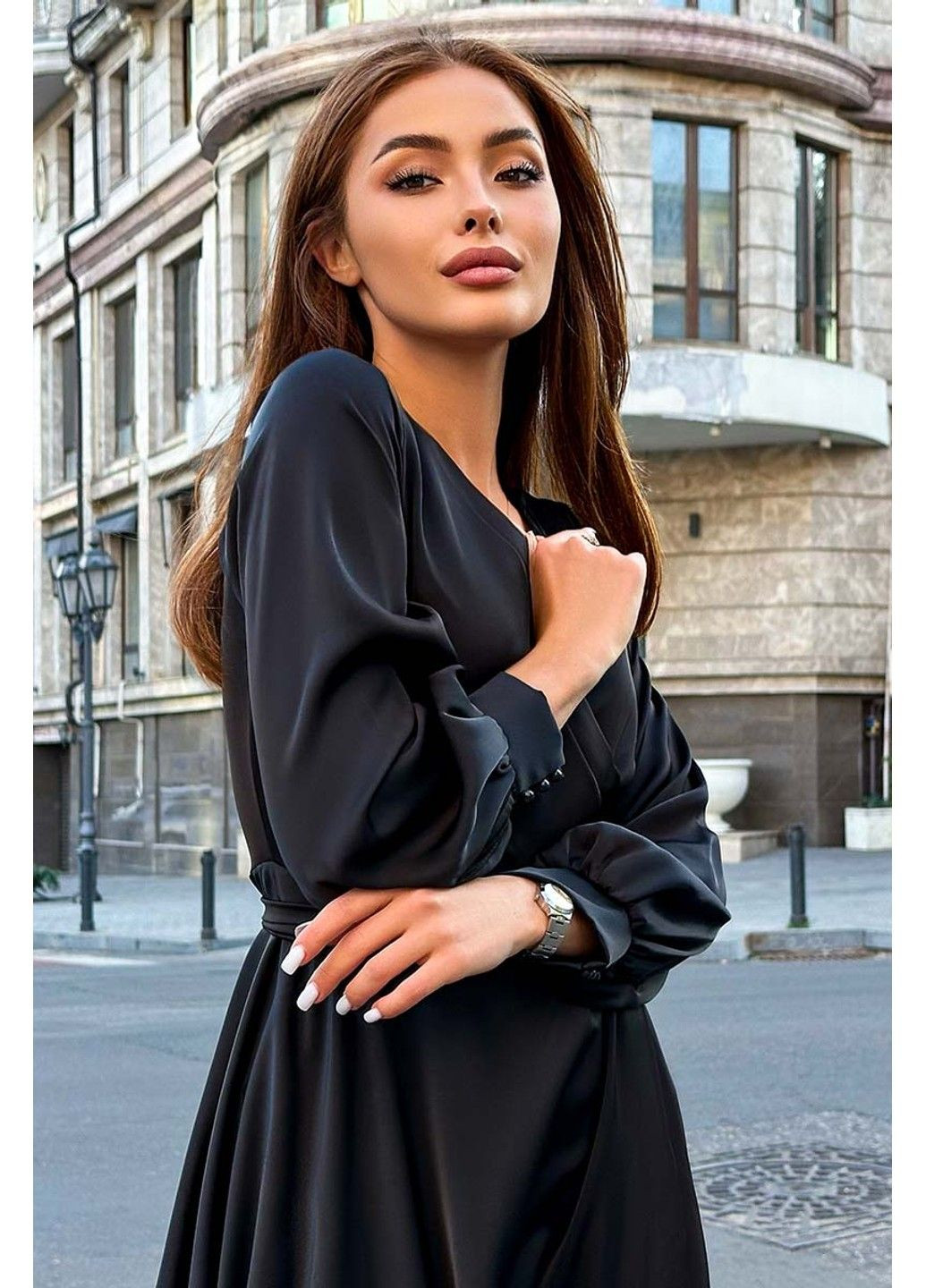 Черное вечернее платье атлас шелк 23057 черное Tanita-Romario