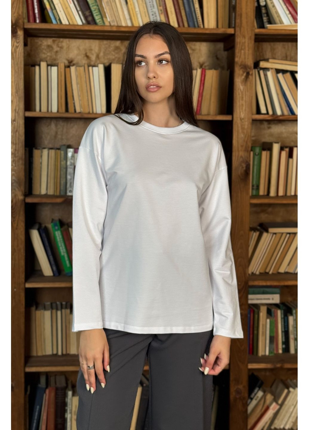 Лонгслив двунитка с круглым вырезом ONE SIZE (белый) CHICLY (358202848)