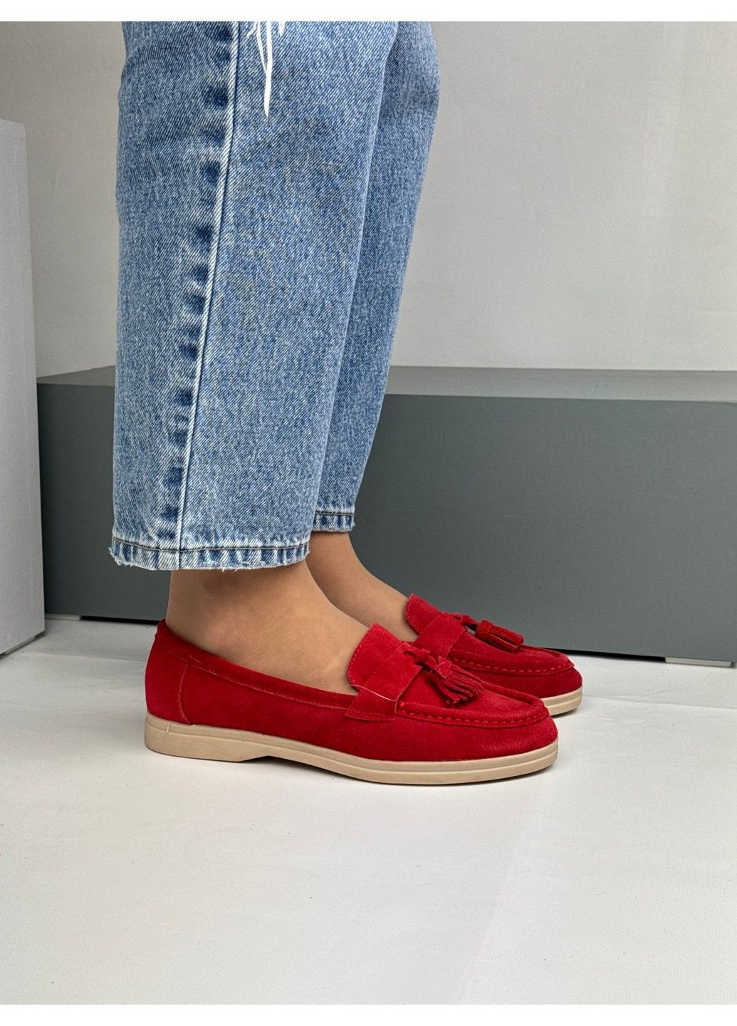 Україна 346 Лоферы Замшевые Красные с украшением красный з натуральная замша, украина — демисезон (335009310)