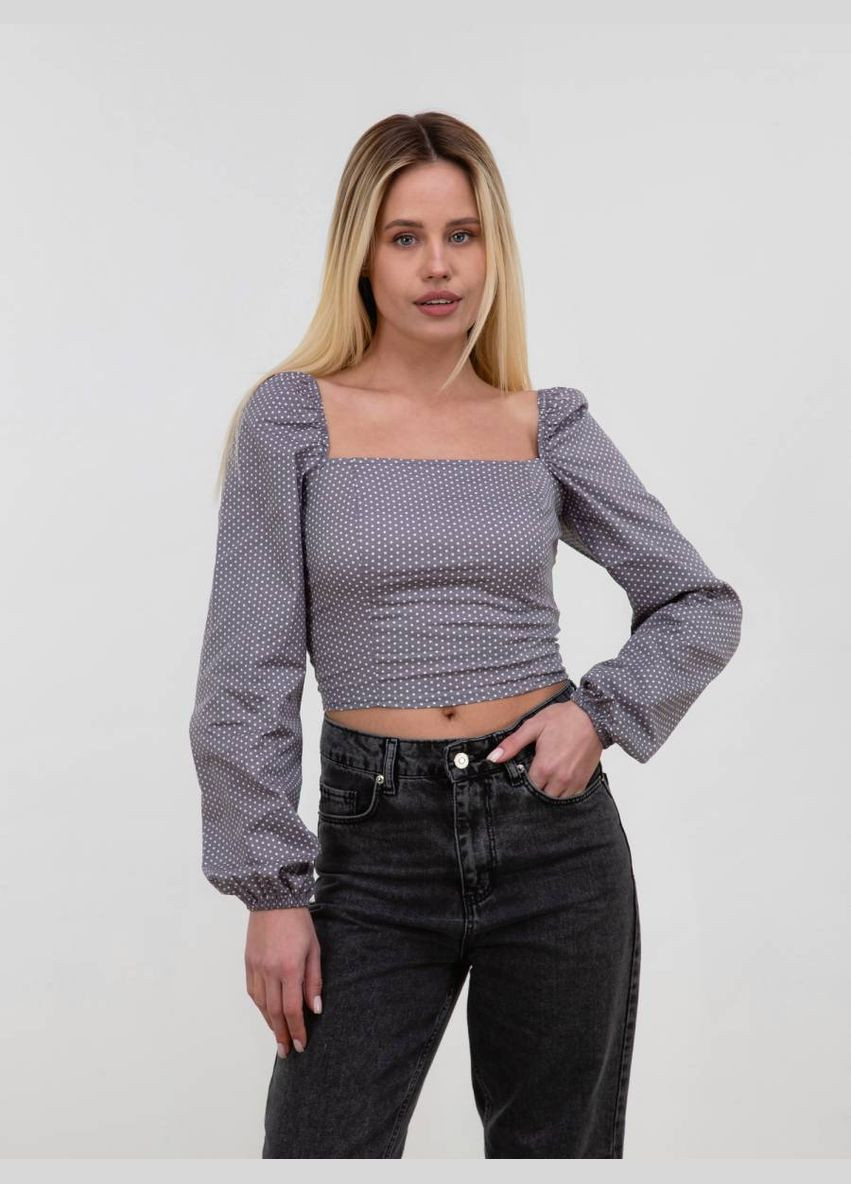 Сіра блуза c об'ємними рукавами в горошок Romashka Валенсія