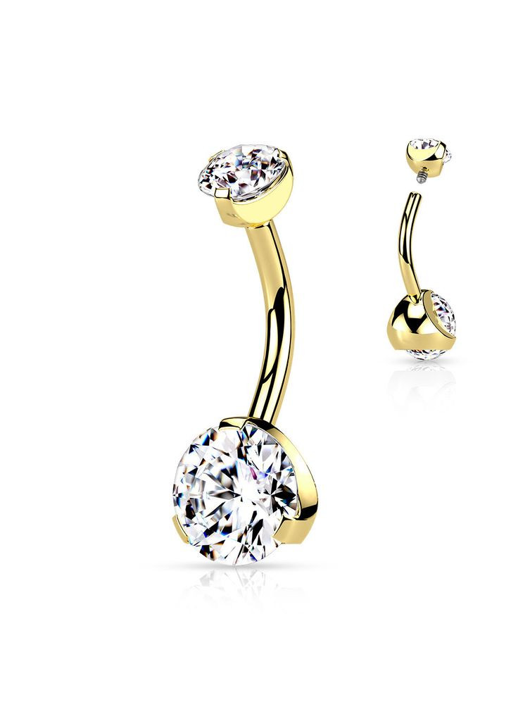 Сережка банан для пірсингу пупка зі сталі NT052-GDC з фіанітами (Жовте золото). Spikes (333342181)