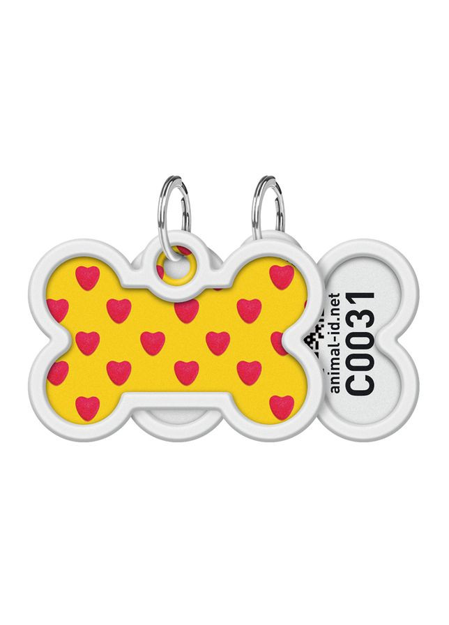 Адресник для собак и котов металлический Smart ID c QR паспортом, рисунок "Сердца", кость, Д 40 мм, Ш 28 мм WAUDOG (330245138)