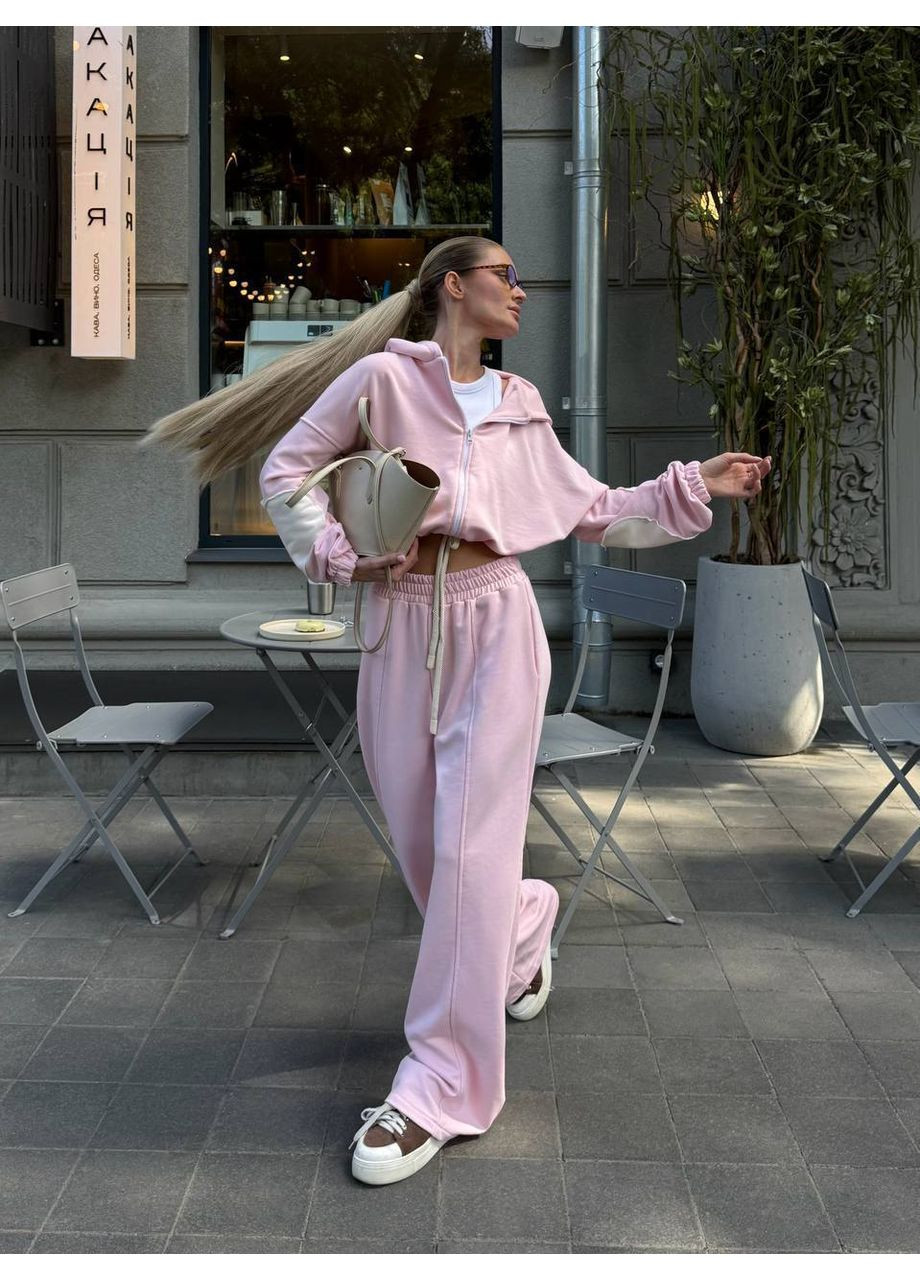Женский спортивный костюм-двойка с кофтой на молнии и широкими брюками. Україна (353492881)