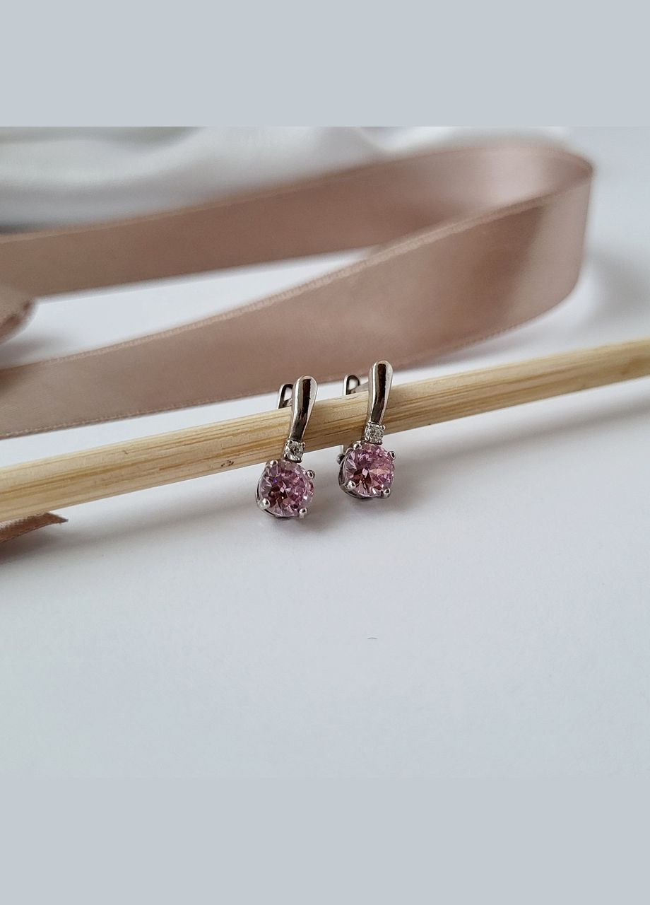 Серебряные серёжки серьги с Розовыми камнями серебро 925 пробы Родированное 82055р 1.62г No Brand (306743304)
