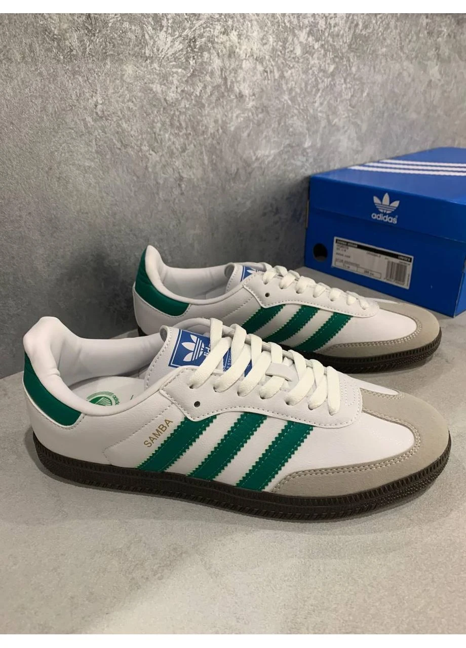 Білі літні кросівки adidas samba og white green gum адідас самба No Brand