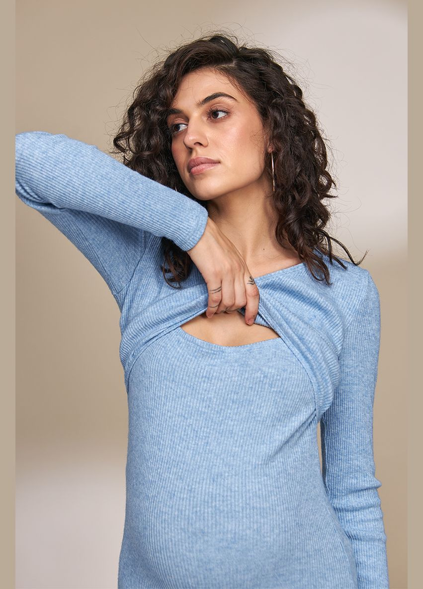 Голубой джемпер для беременных и кормящих из теплого трикотажа Юла мама (303899526)