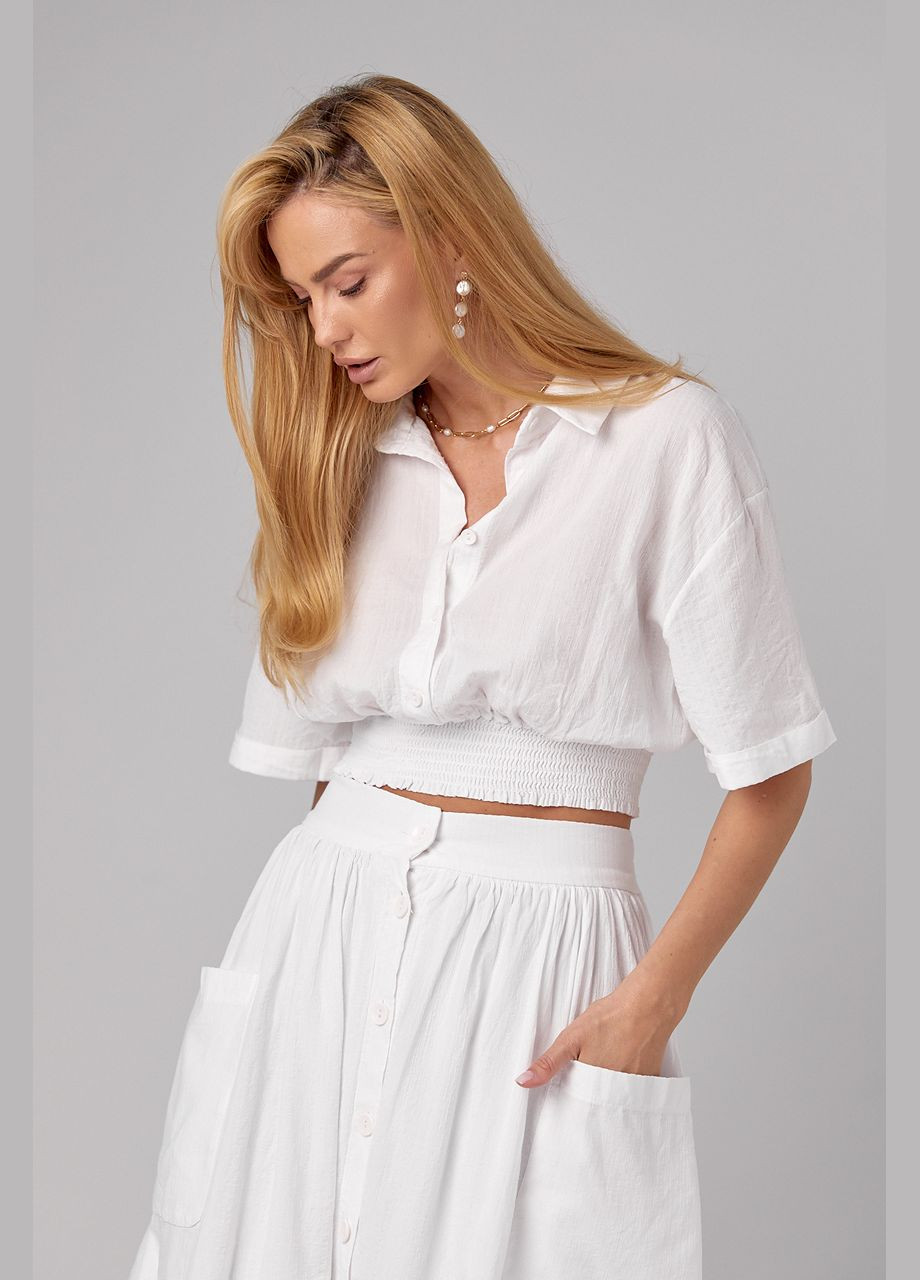 Летний юбочный костюм на пуговицах - белый цвет 36р (sku_10952) No Brand (327819568)