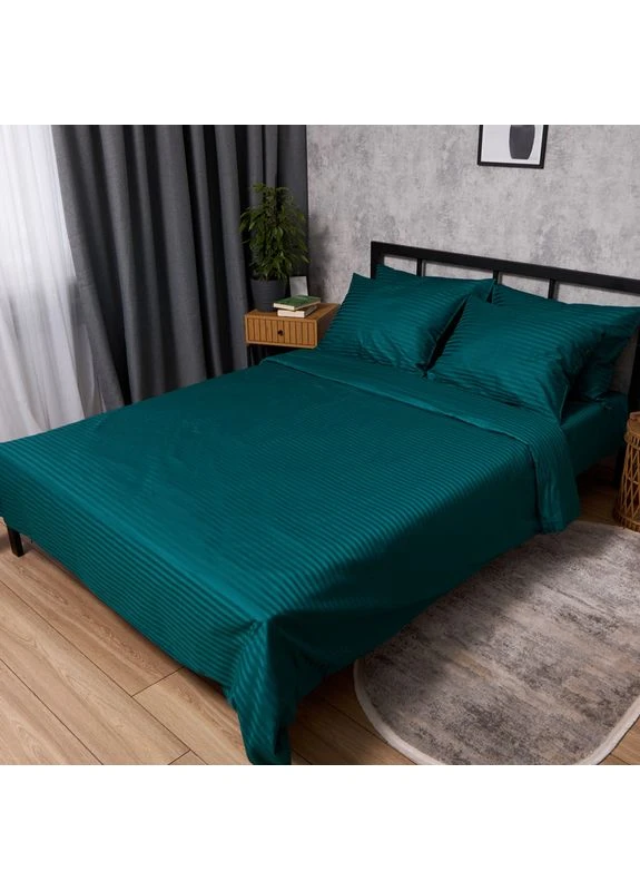 Комплект постільної білизни Satin Stripe Сімейні 143х210х2 наволочки 2х50х70 (MS-820012976) Moon&Star Emerald (389749334)