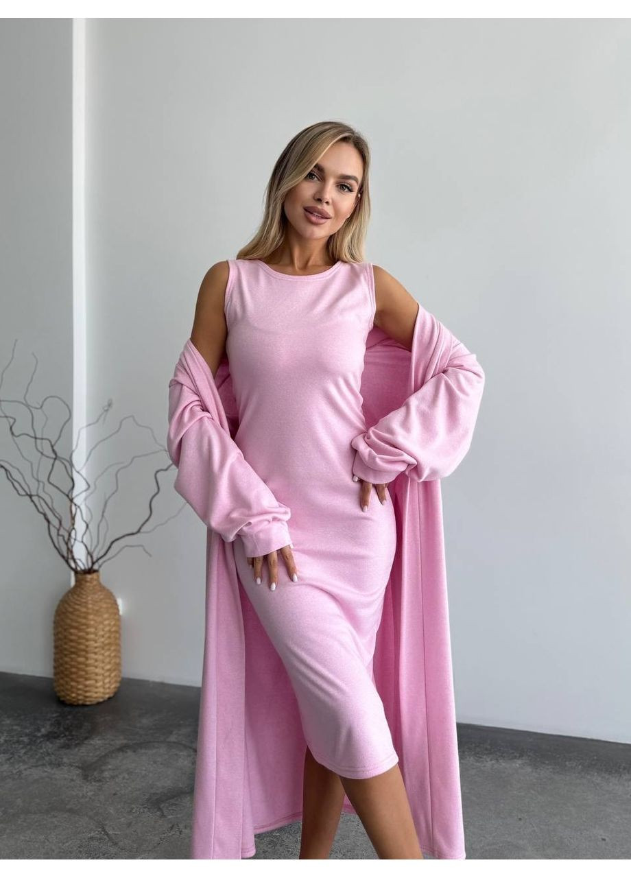 Женский теплый костюм кардиган+платье розового цвета 34891 Fashion (362211334)
