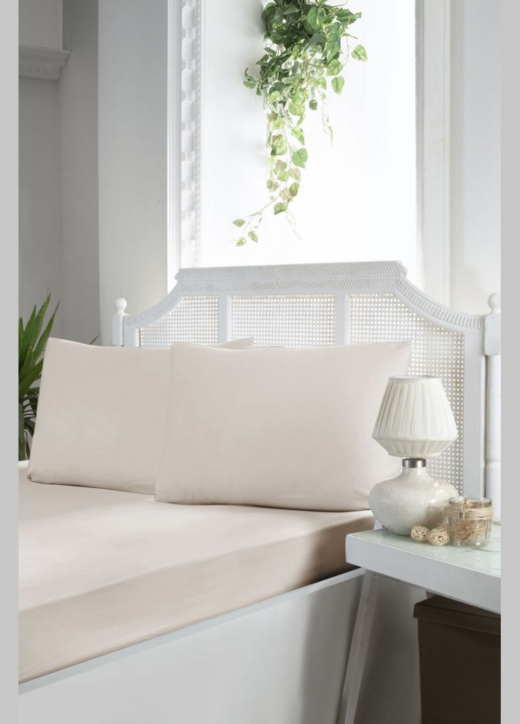 Сатинове простирадло 160х200см на гумці з наволочками, First Choice Champagne (338863037)