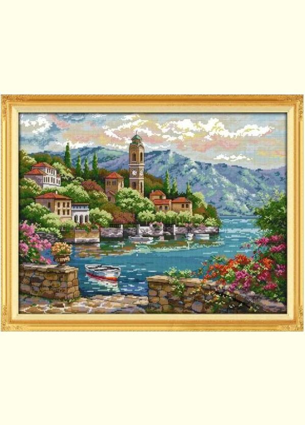 Набор для вышивания по нанесённой на канву схеме "Seaside clock tower". AIDA 14CT printed, 54*43 см Joy Sunday (313612977)