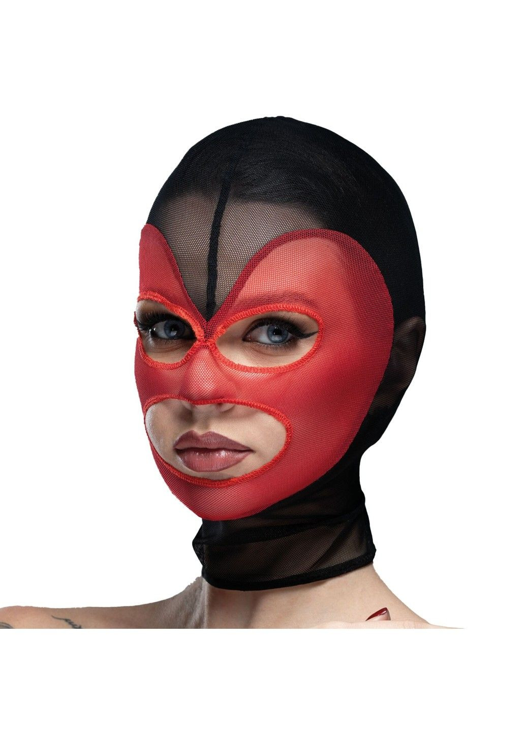 Маска сердце сетка с открытым ртом и глазами - Hearts Mask Black/Red Feral Feelings (298473625)