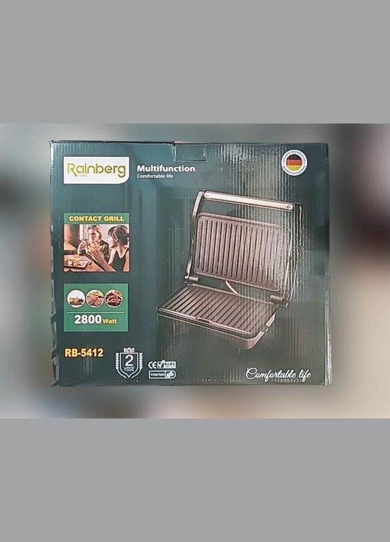 Прижимной контактный домашний электрогриль RB-5412 2800 Вт электрический гриль для дома Rainberg (306447764)