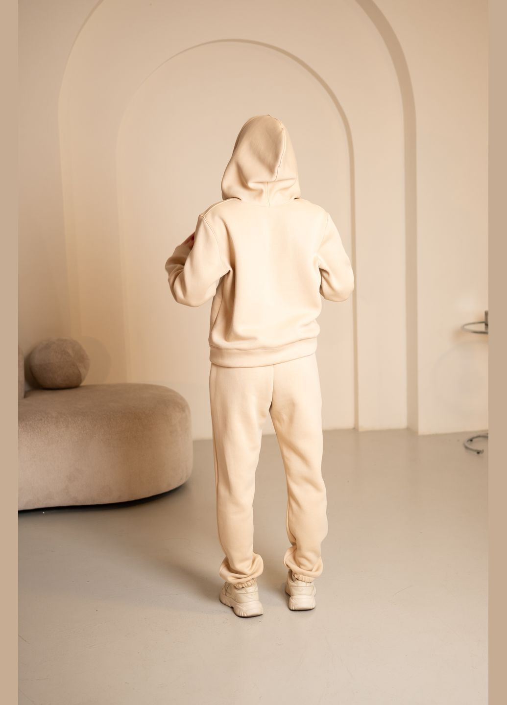 Теплый костюм бежевый с манжетами и капюшоном на флисе, No Brand 7034 (316703276)