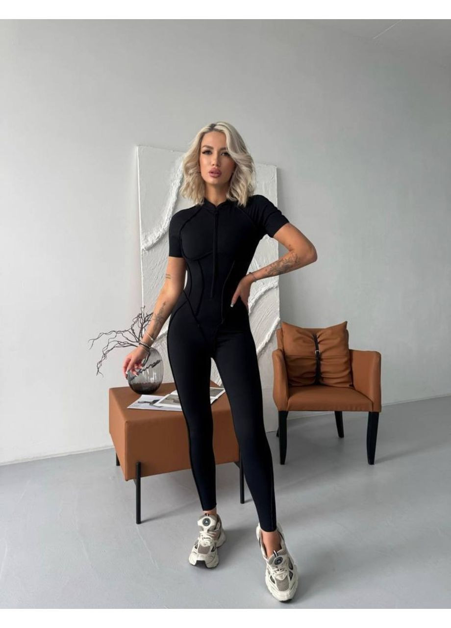 Комбінезон Soda комбінезон-брюки однотонний чорний спортивний мікрофібра