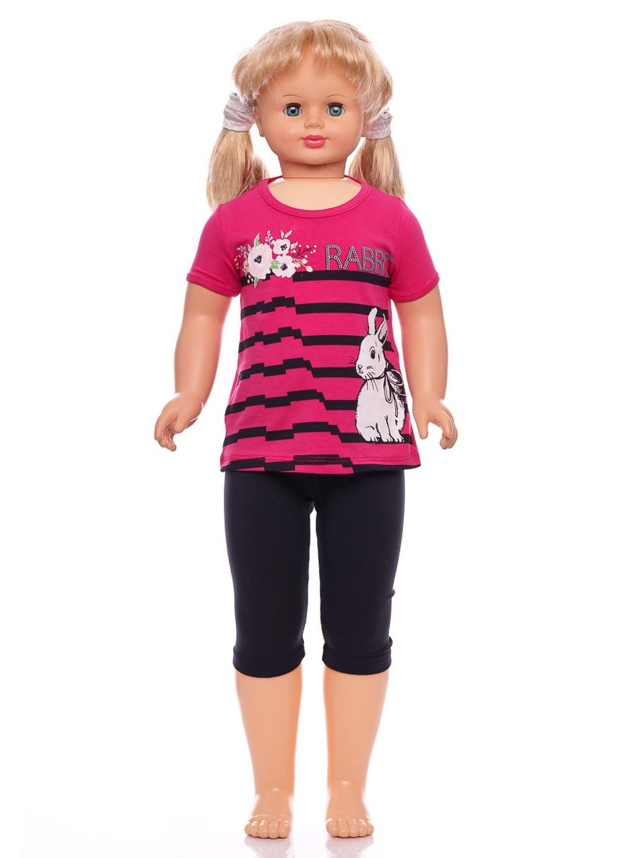 Комбинированный летний костюм летний для девочки трикотажный rabbit розовый 80 см (32469) BABYKROHA
