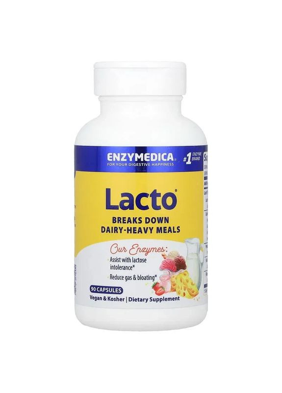 Ферменты для пищеварения Lacto (молочная формула для пищеварения), 90 капсул Enzymedica (361117405)