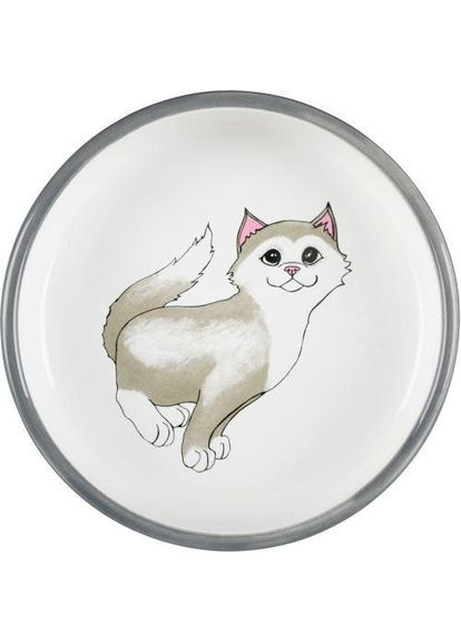 Миска для котів коротконосих порід, керамічна, 15 см, 300 мл (сіра/біла) (*) Trixie (322859470)