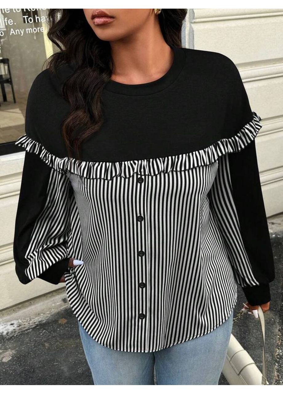 Черная повседневный рубашка в полоску DK/DL Мода без кордонів с длинным рукавом