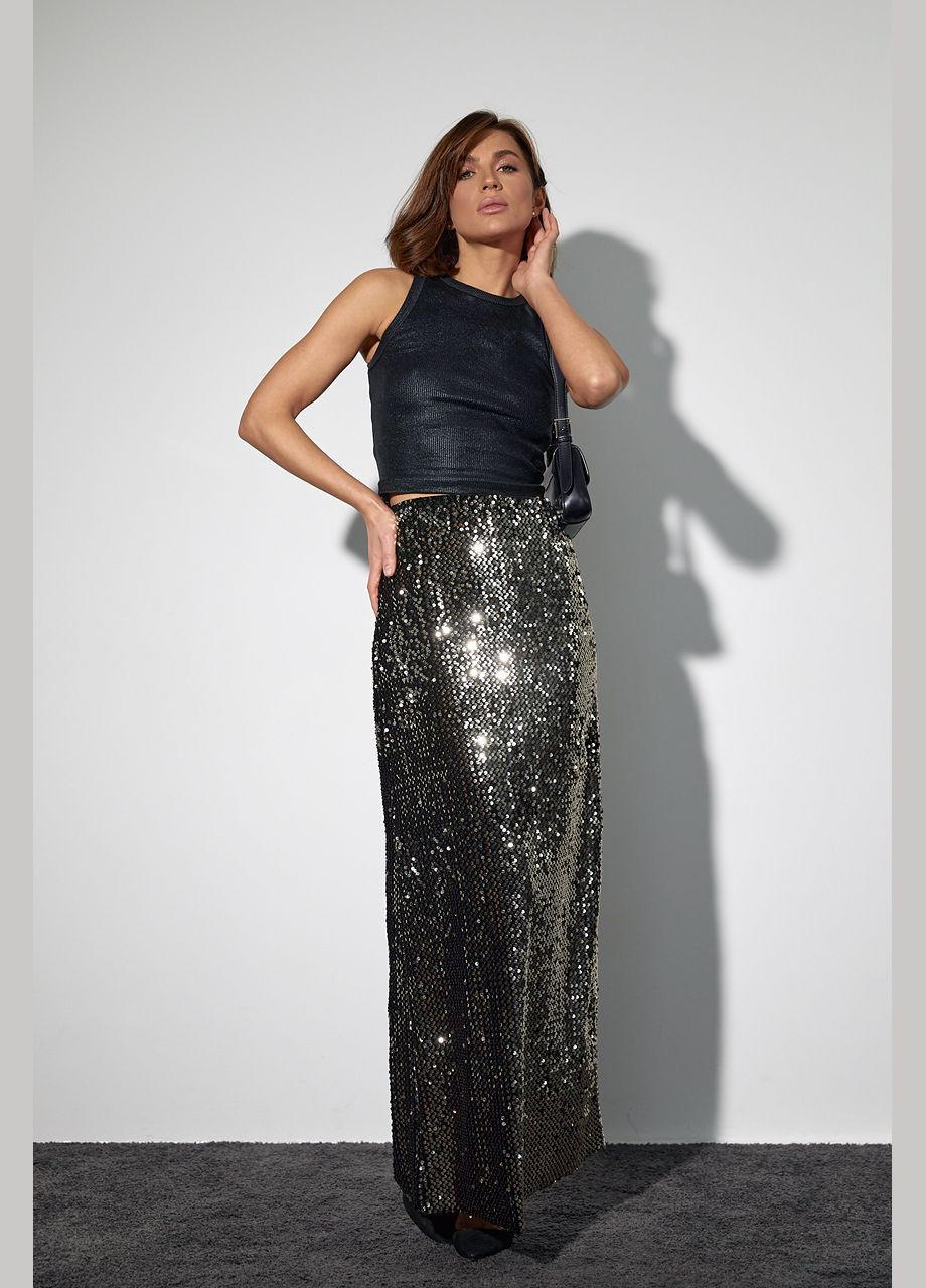 Черная праздничный, вечерний однотонная длинная бархатная юбка с пайетками Liton