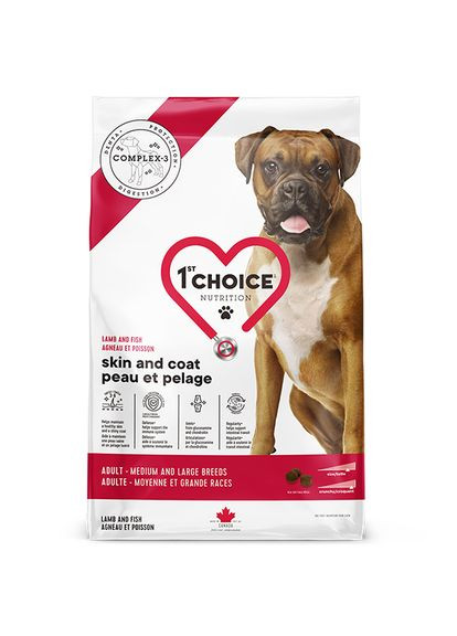 Сухой корм для взрослых собак средних и крупных пород Adult Skin and Coat с ягненком и рыбой 11 кг (65672101356) 1st Choice (341675157)