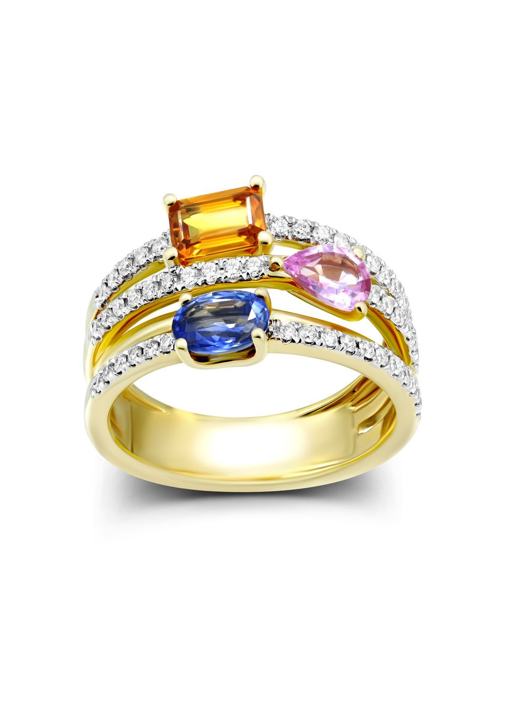 Каблучка з діамантами та мультисапфірами у жовтому золоті 1-248 758 Zarina (333834491)