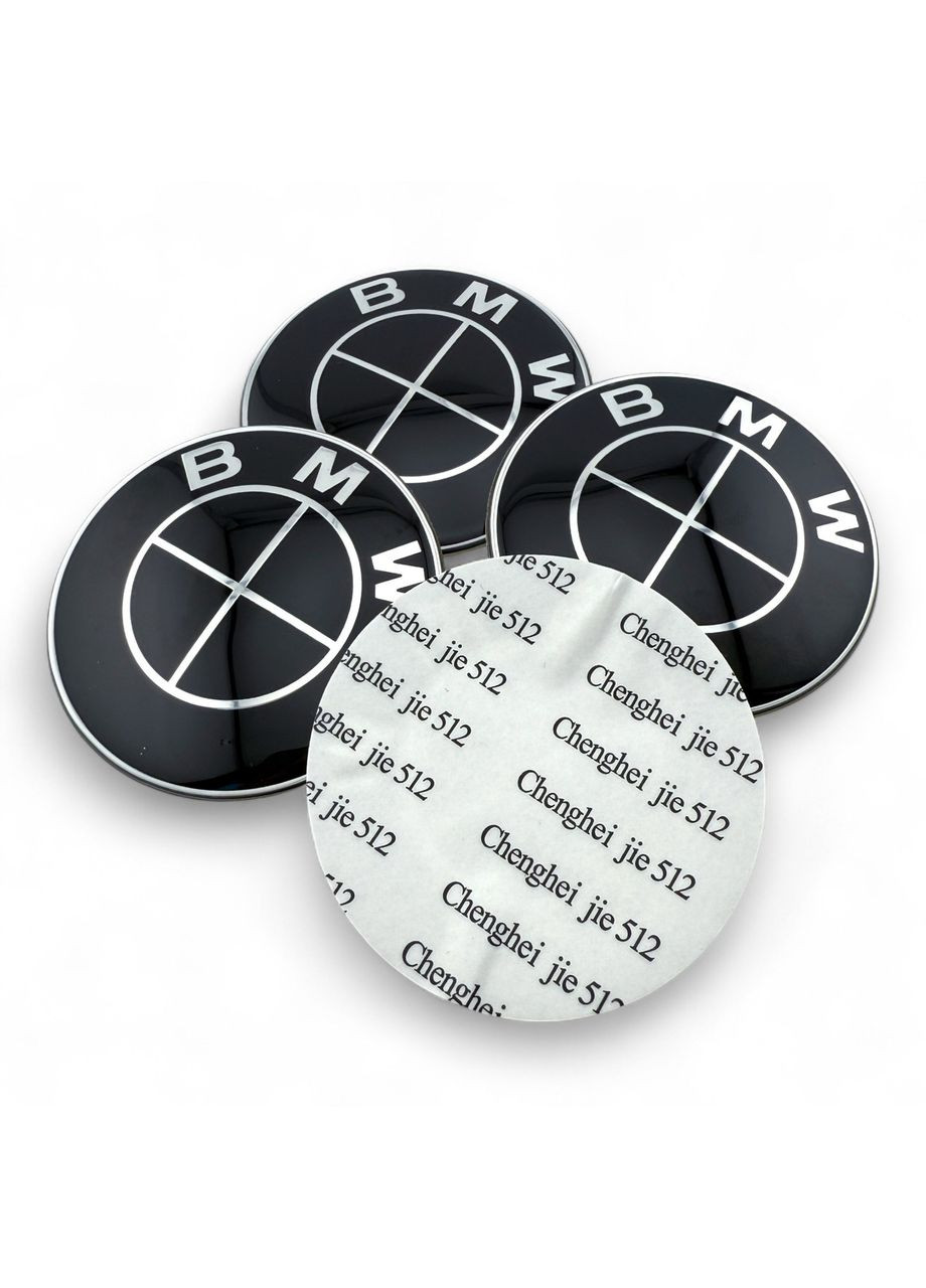 Наклейка с логотипом БМВ 65 мм алюминиевые Черный логотип 4 штуки. BMW (354698556)