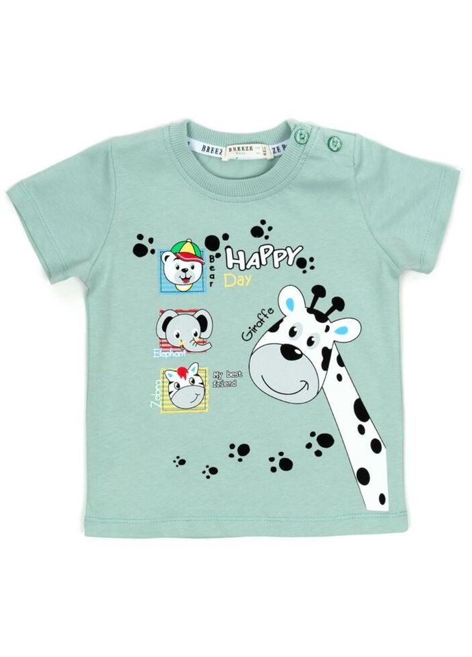 Мятная демисезонная футболка детская с жирафом (19915-80b-mint) Breeze