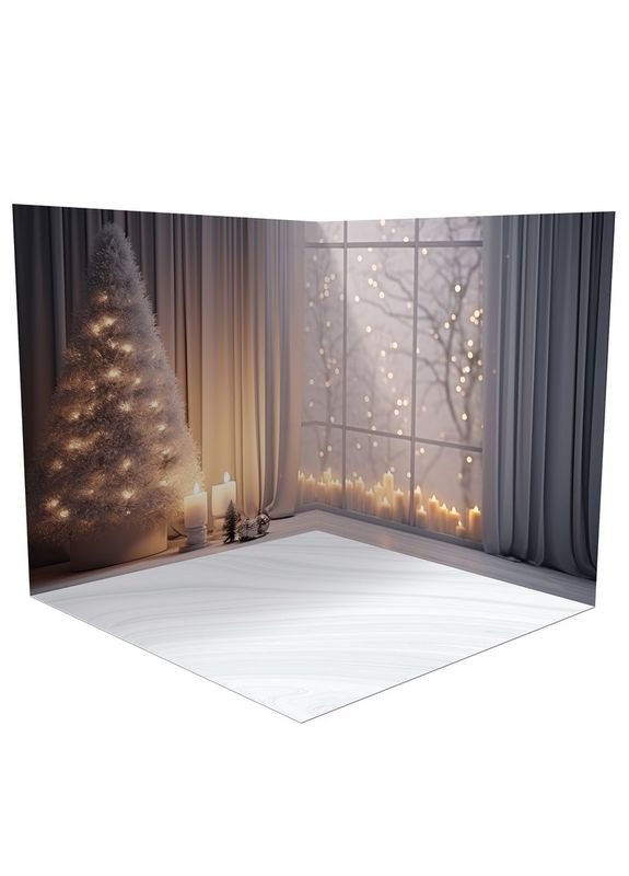 3D кутовий вініловий фотофон кімната зі свічками, підлога світле дерево і білий мармур, 80×80 см, №58524 PhotoVinyl (354377273)