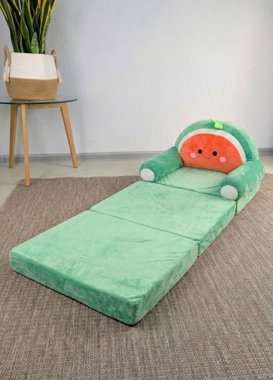 Детское кресло игрушка Арбуз зеленый плюшевое раскладное в кровать Lalapka (371899372)