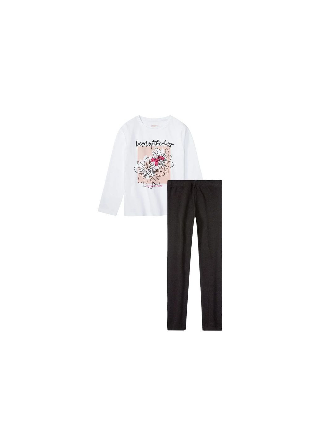 Біла всесезон піжама для дівчинки лонгслив + брюки Pepperts