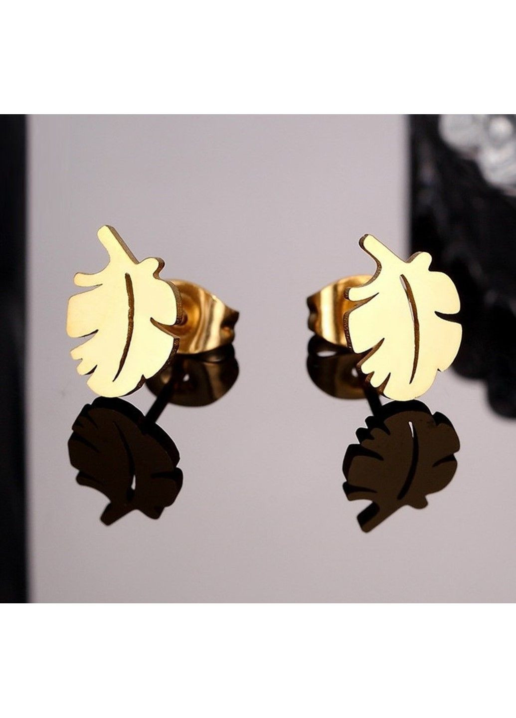 Сережки листочок з нержавіючої медичної сталі з позолотою ES-150 No Brand (299330546)