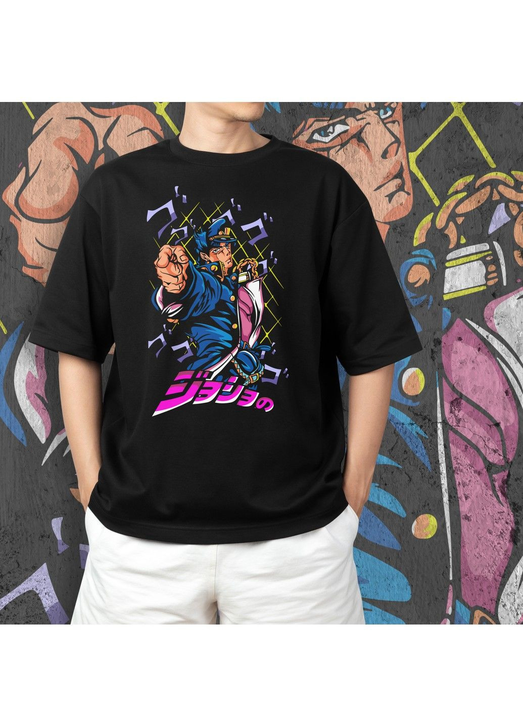 Черная футболка c принтом джо джо - джотаро куджо No Brand